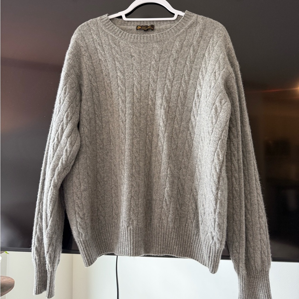 Loro Piana 100% Cashmere Gray Crewneck Cable Knit Sweater